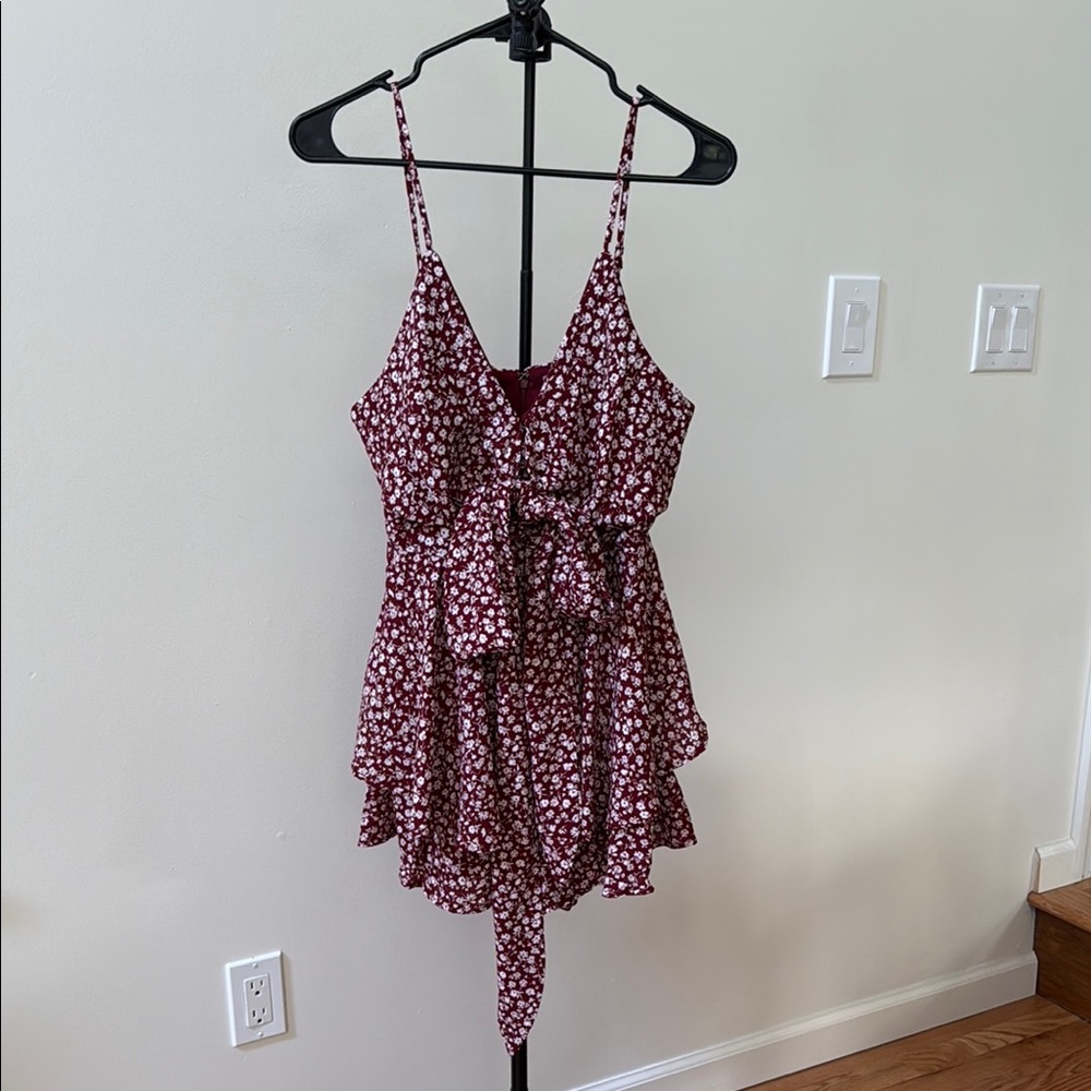 Francesca's Collections Burgundy Floral Jumpsuit